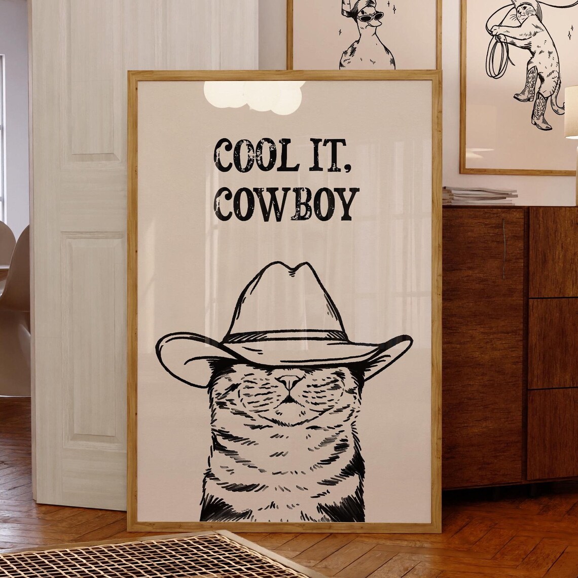 Cool It Cowboy Cat, Vintage Cat Art Print
