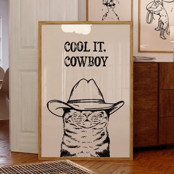 Cool It Cowboy Cat, Vintage Cat Art Print