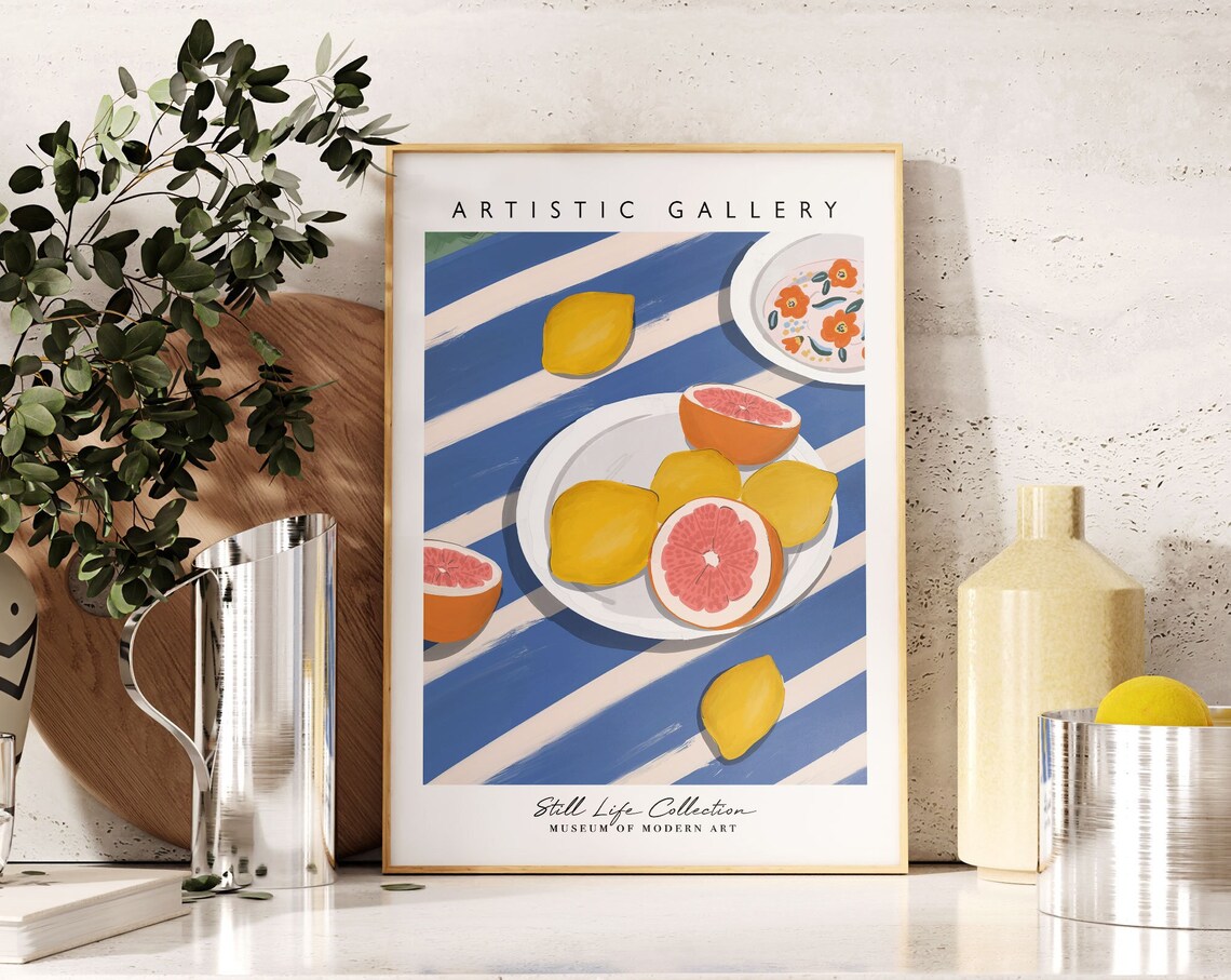 Lemons Wall Art Grapefruit Kitchen Wall Art Home Wall Decor Dining Room Decor Fruit Print Fruit Still Life Poster