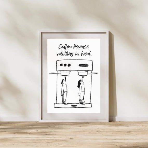 Funny Coffee Line Art Print Modern Minimalist Kitchen Decor