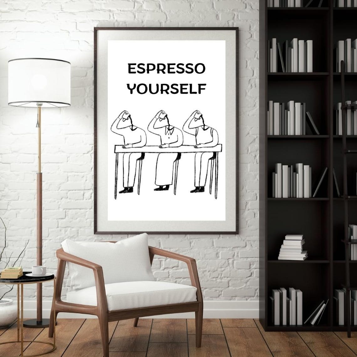 Espresso Yourself Funny Coffee Pun Minimalist Line Art Poster