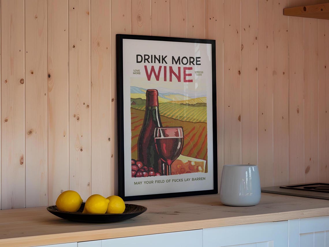Drink More Wine Funny Quote Bar Cart Decor Wine Lover Gift Poster