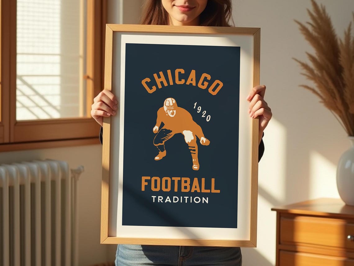 Chicago Sports Print Retro Football Art Poster Sports Team Wall Decor Chicago Football Gift For Sports Lover Wall Art Sports Dad Gift - Image 3