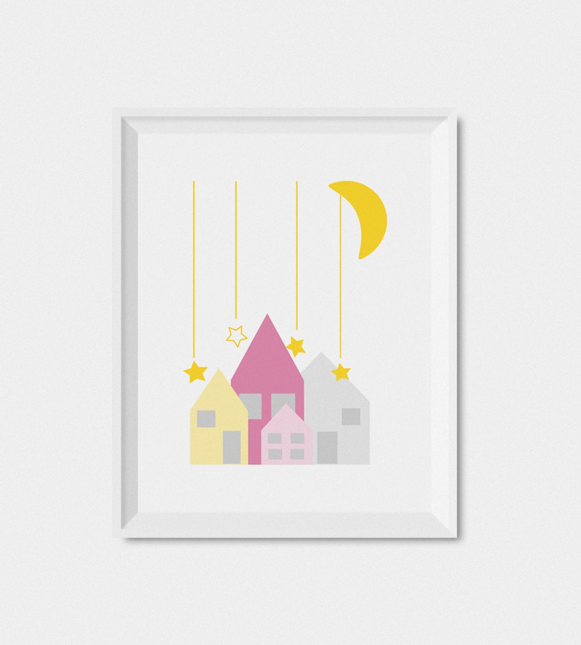 Nursery Art Moon And Stars Nursery Wall Art Baby Girl Nursery Wall Art Little Houses Nursery Printables Nursery Print Girls Room Print - Image 2