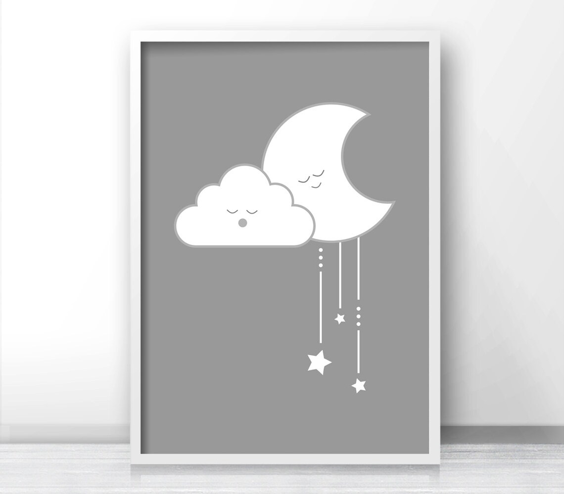 Moon and Stars Nursery Art Print, Gray Gender Neutral - Image 4
