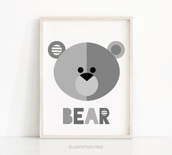 Bear Nursery Wall Art Print, Gray Nursery Decor