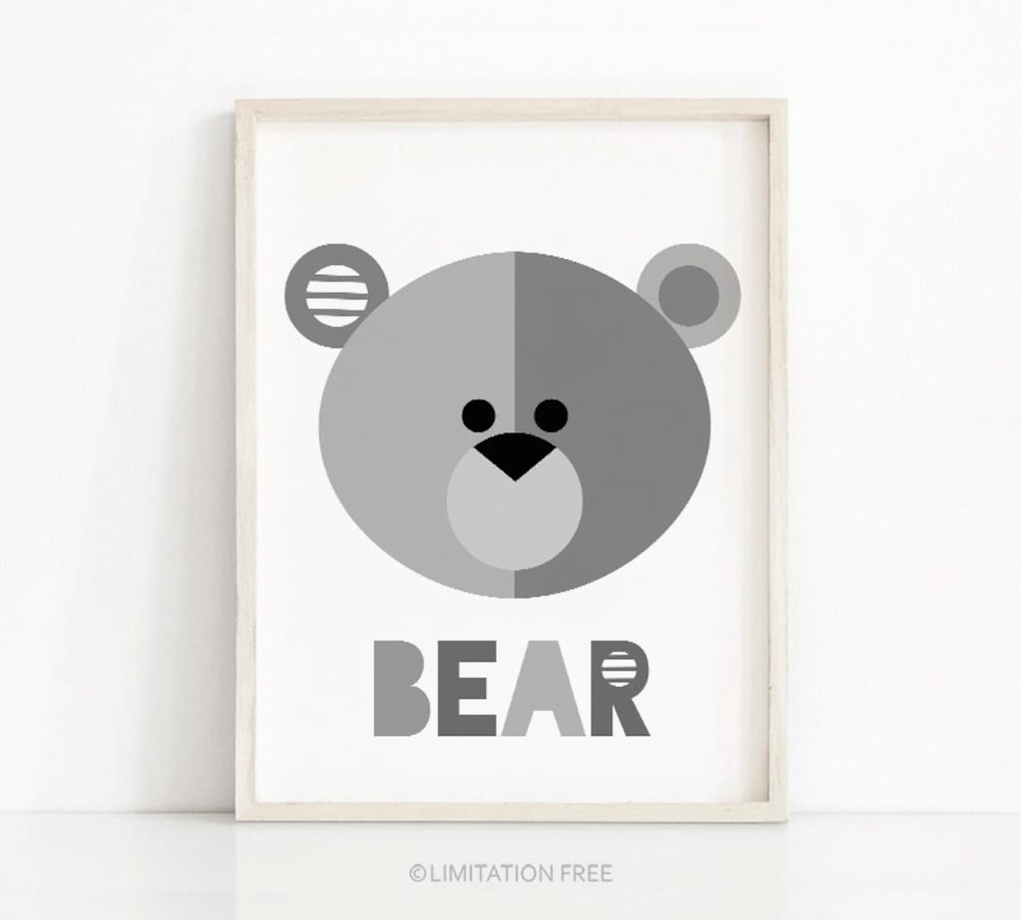 Bear Nursery Wall Art Print, Gray Nursery Decor