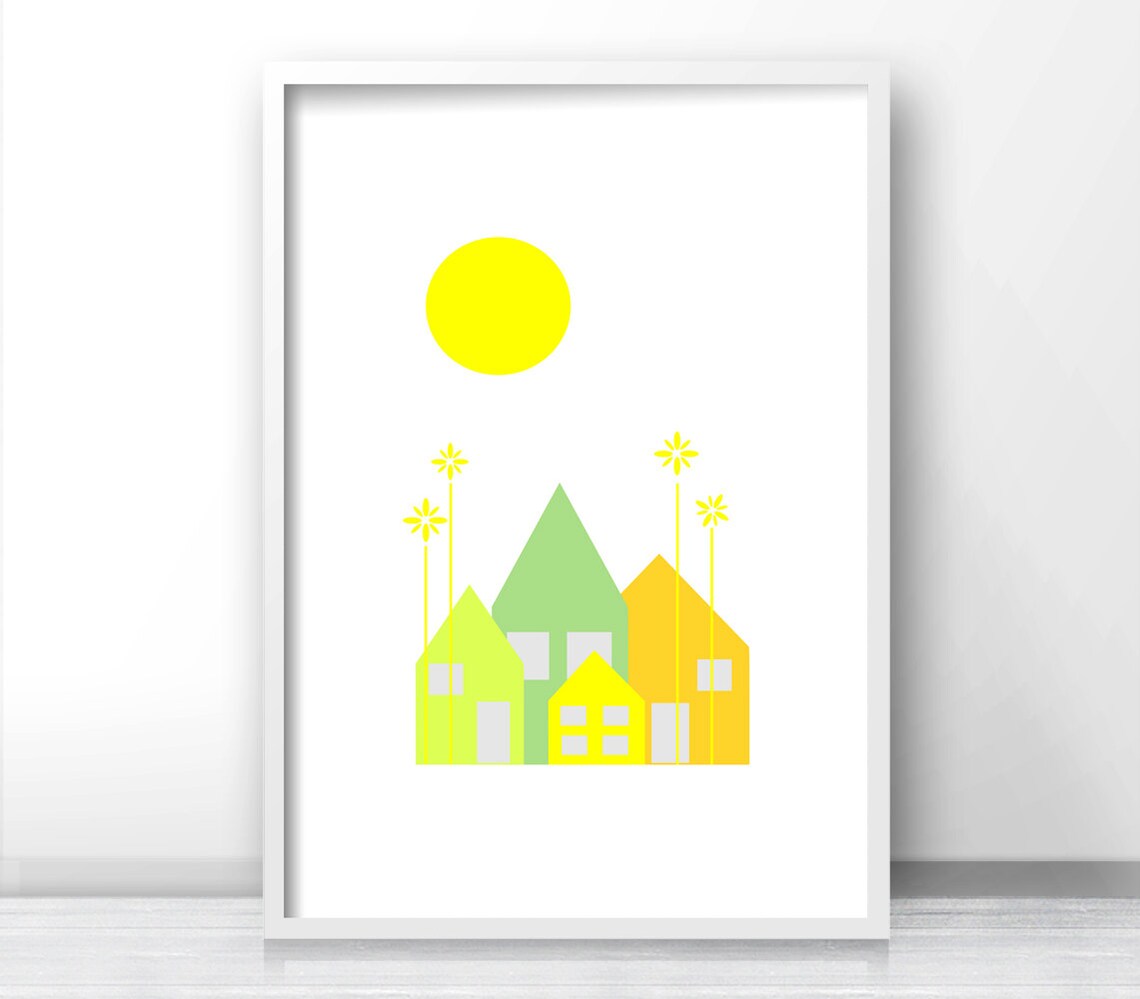 Sunny Day Colorful Houses Baby Nursery Wall Poster Kids Room Decor - Image 3