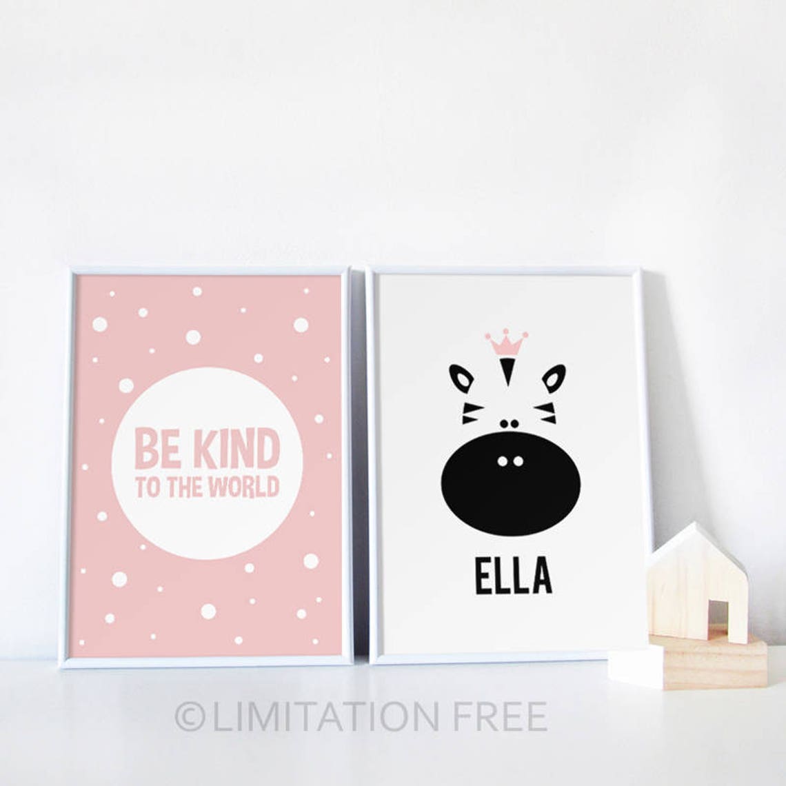 Ella Name Zebra Crown Monochrome Baby Girl Nursery Wall Print - Image 2