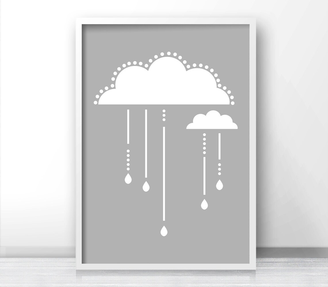 Cloud Nursery Art Print Set, Gray Nursery Decor - Image 3