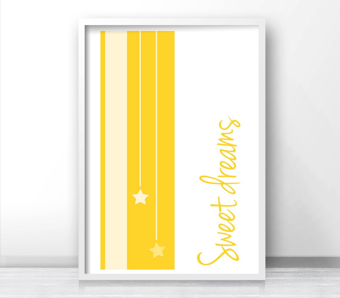Sweet Dreams Yellow Stripes And Stars Baby Nursery Wall Poster Decor - Image 3
