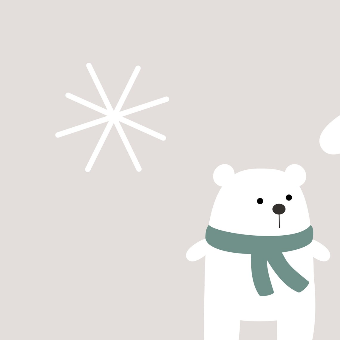 Cute Polar Bears With Teal Scarves In Snow Winter Nursery Wall Print - Image 3