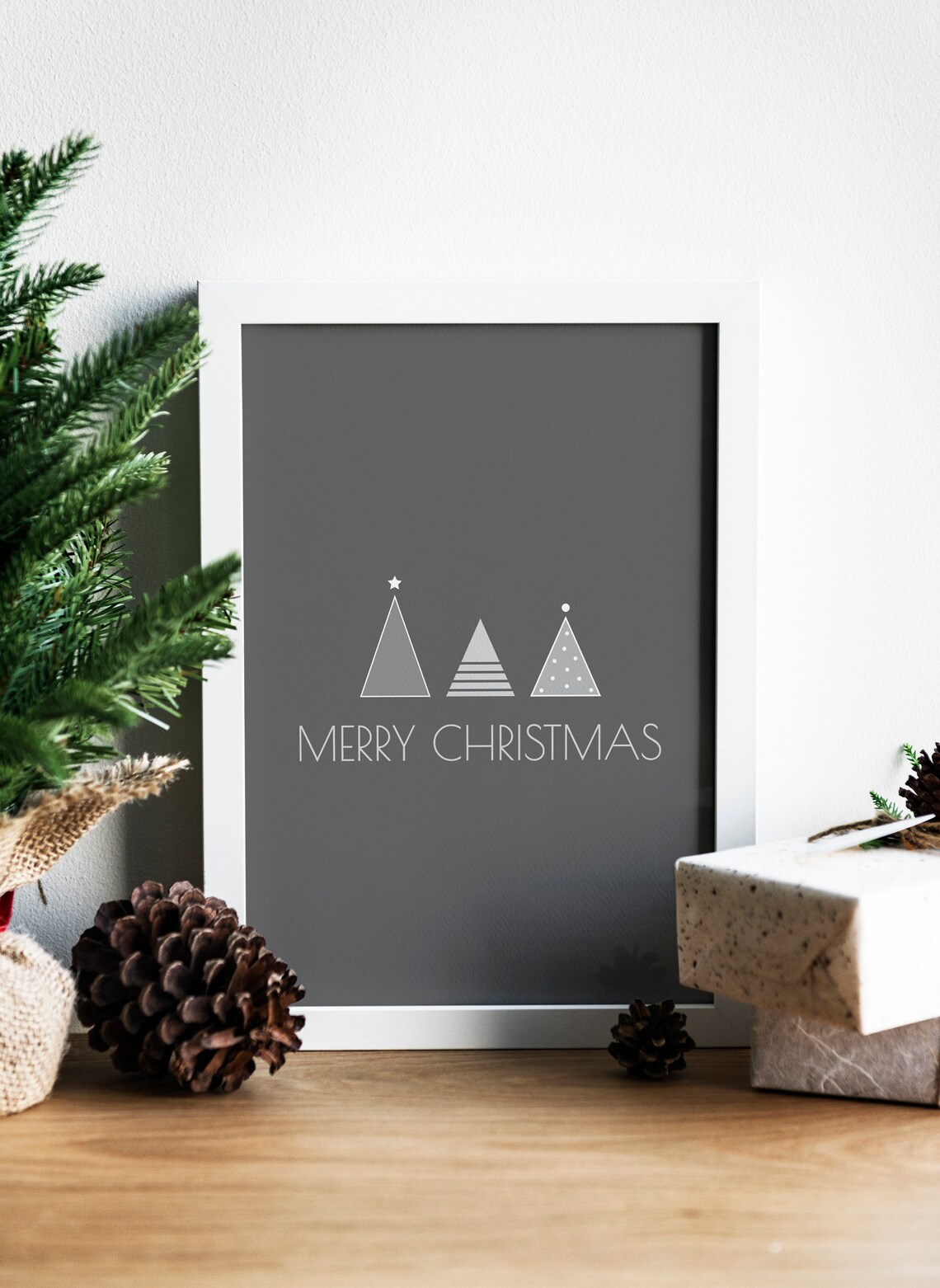 Christmas Print Art, Grey Holiday Wall Art Print - Image 2