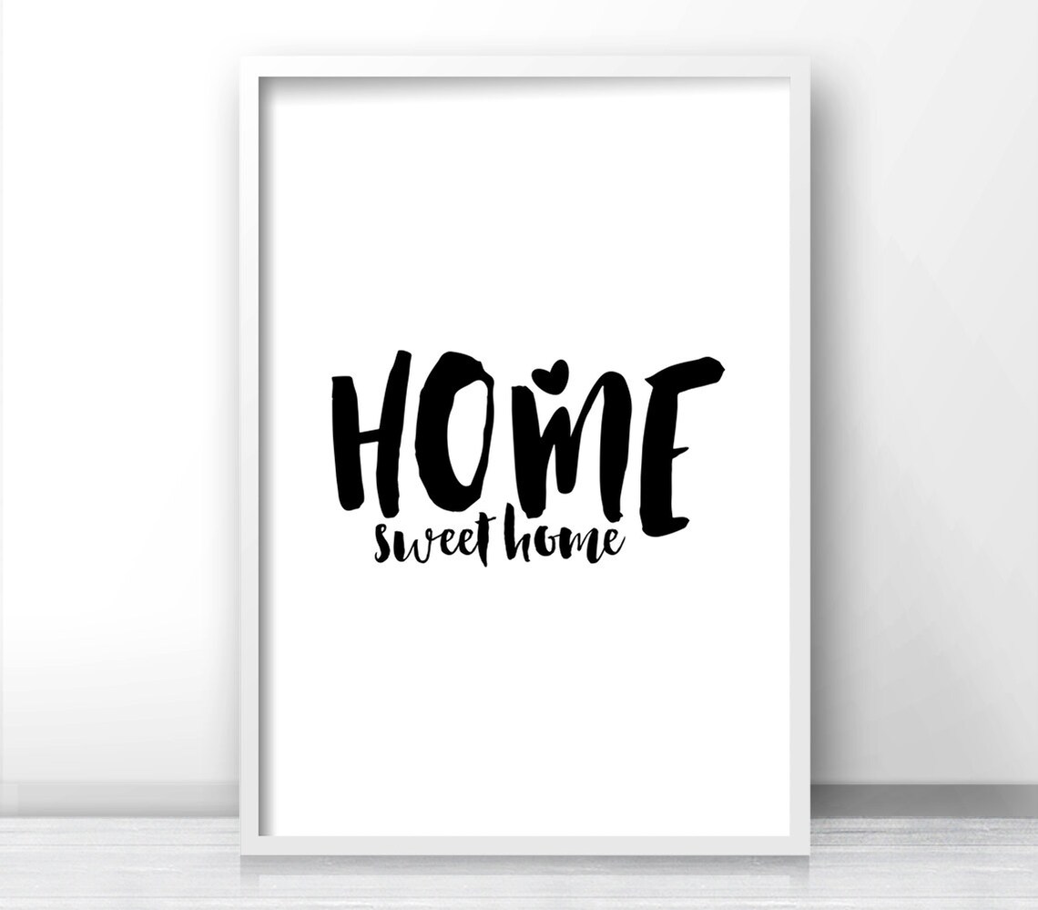 Home Sweet Home Bold Brush Typography Black And White Wall Art Poster - Image 4