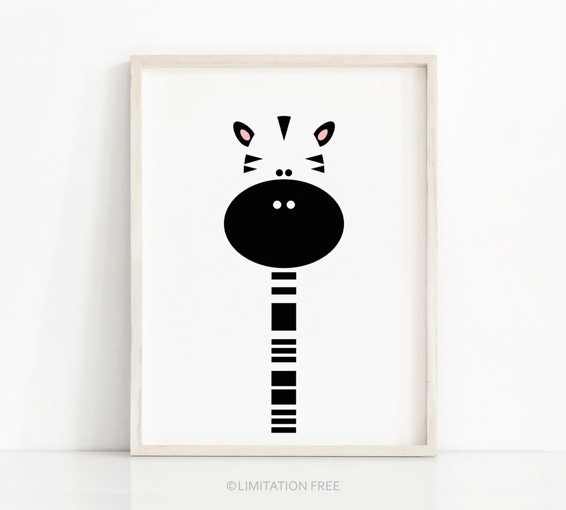 Zebra Nursery Art Print, Monochrome Kids Decor