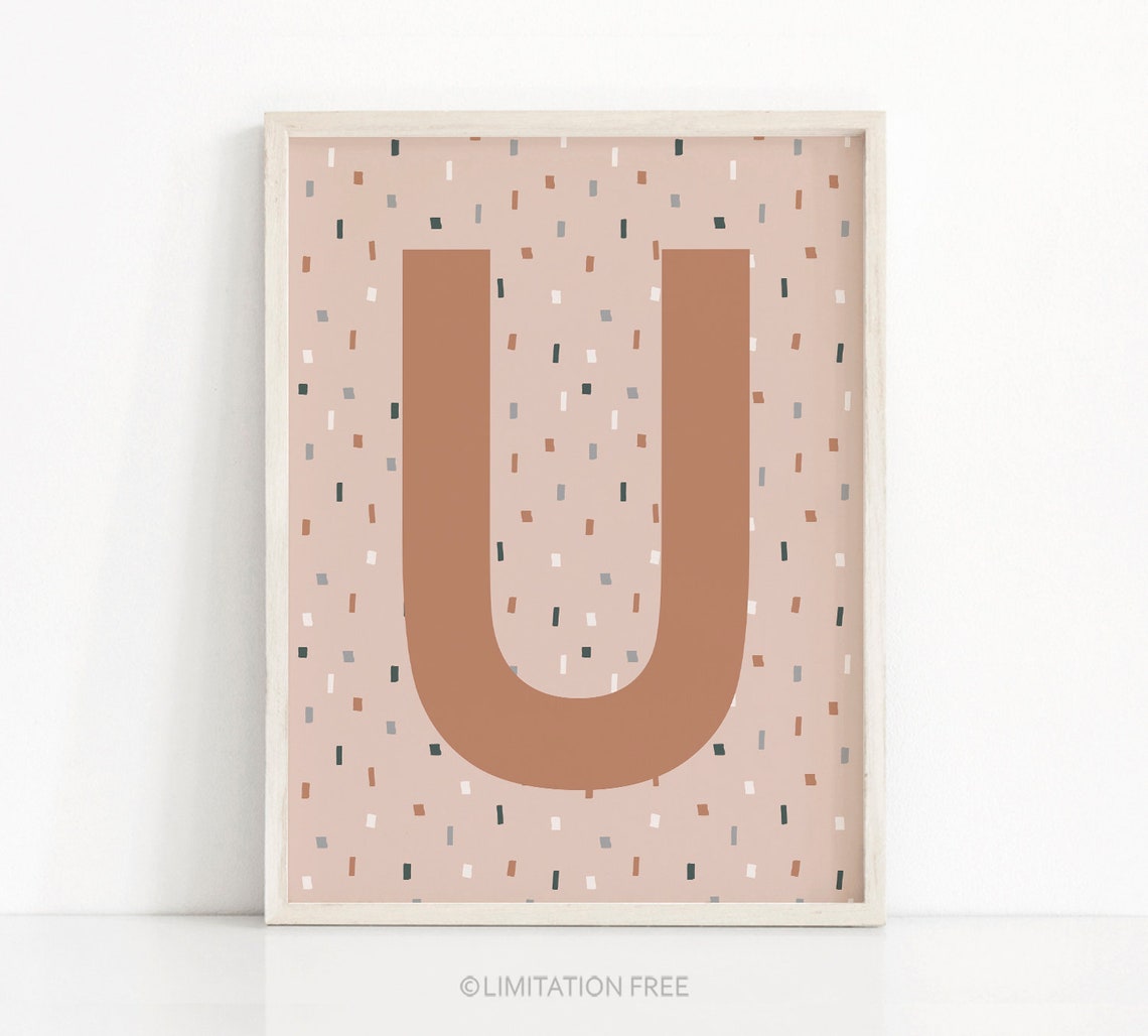 Letter U Monogram Terracotta Confetti Nursery Print Kids Wall Art