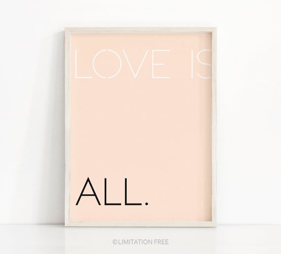 Love Is All Modern Typography Quote Print Peach Blush Nursery Wall Decor