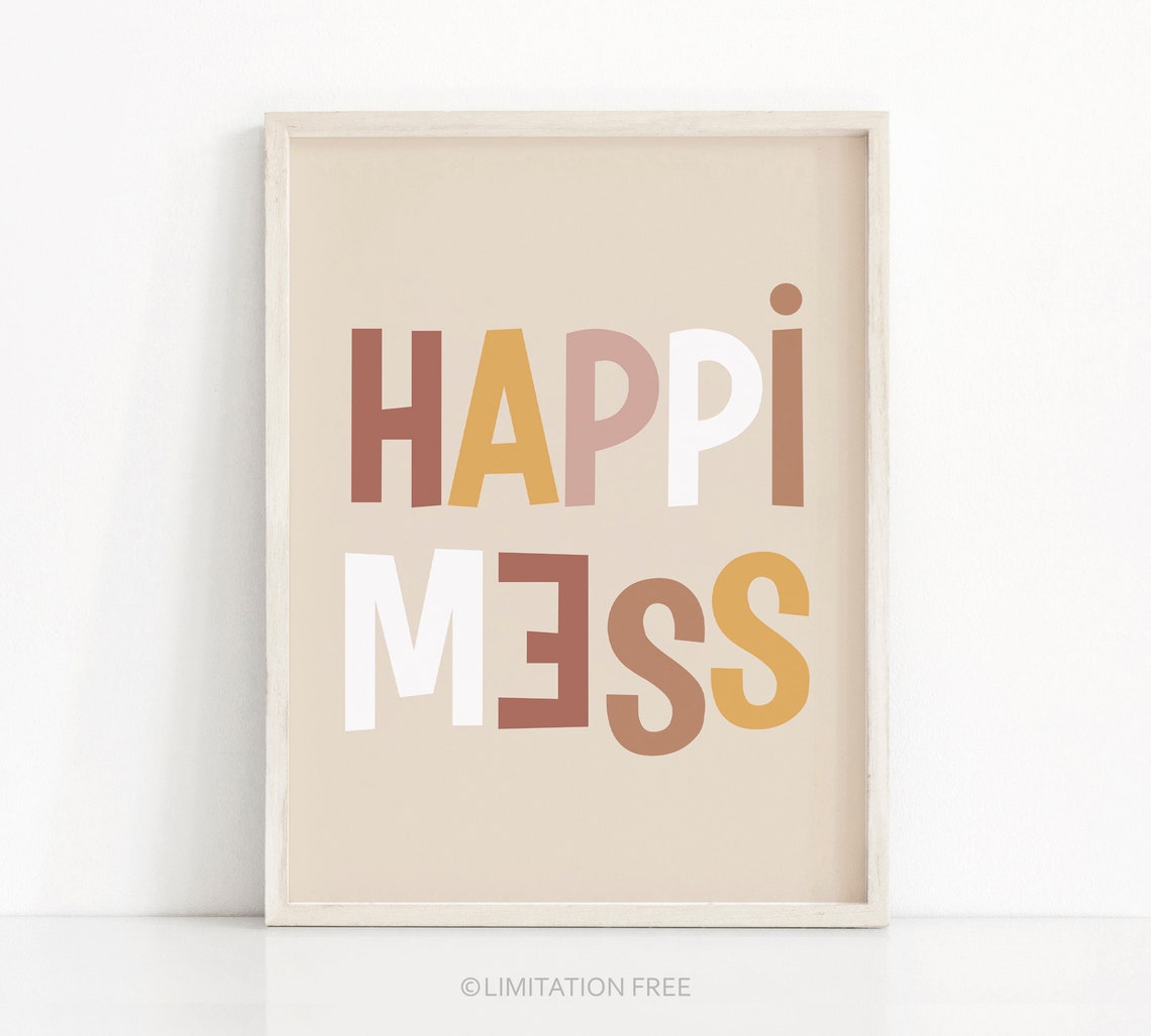 Happimess Quote Beige Neutral Nursery Print Kids Room Wall Art