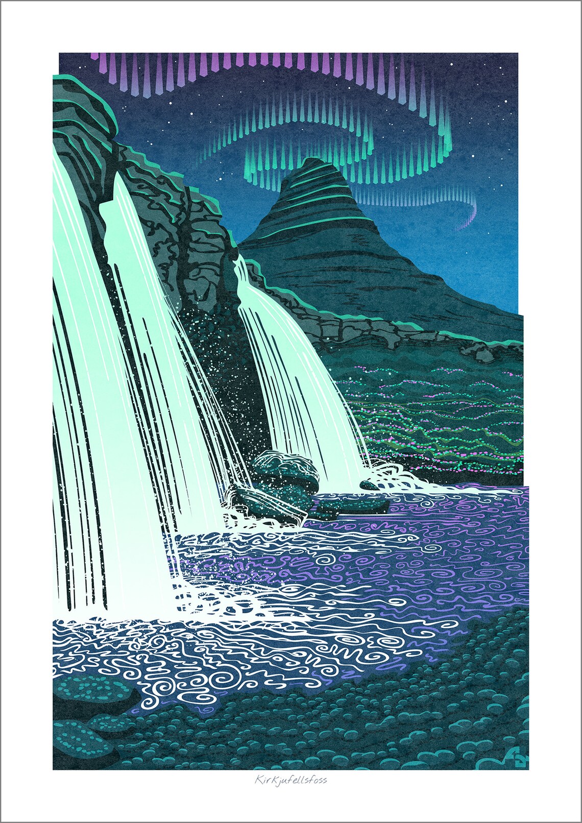 Kirkjufellsfoss Aurora Northern Lights Iceland Travel Poster - Image 3