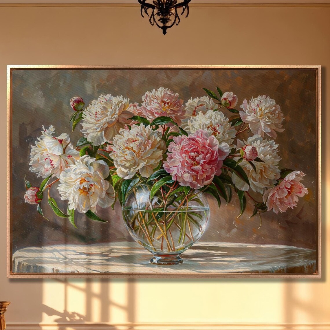 Peonies in Crystal Vase, Modern Floral Art Print