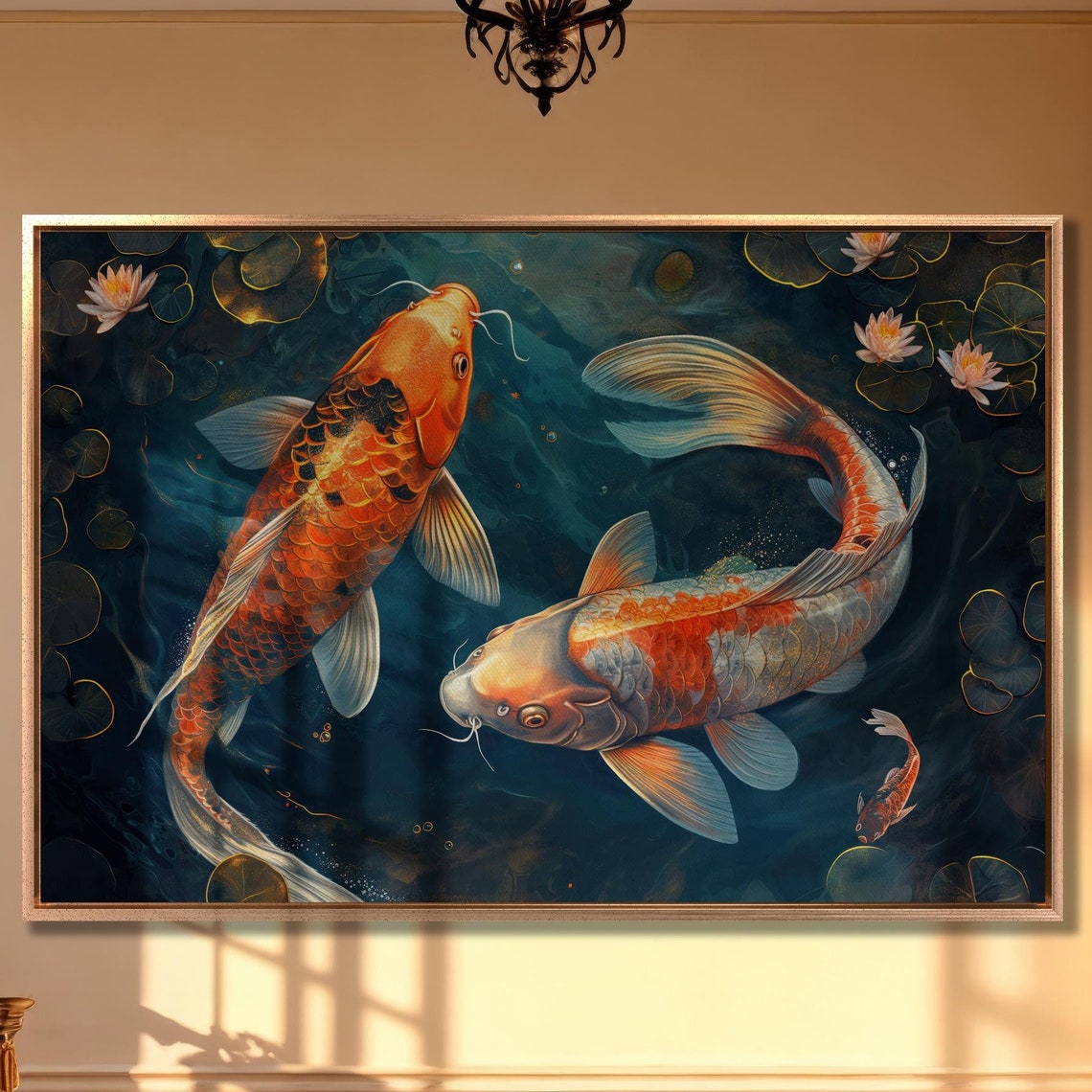 Enchanting Koi Fish Dance Abstract Print Lively Pond Wall Art Vibrant Aquatic Wall Decor Artistic Water Garden Ready To Hang Poster