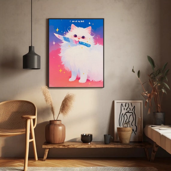 Cute Cat Reached Its Limit Humorous Poster Cat Meme Print Kawaii Cat Art Charming Cat Illustration Cat Lover Decor Funny Cat Painting