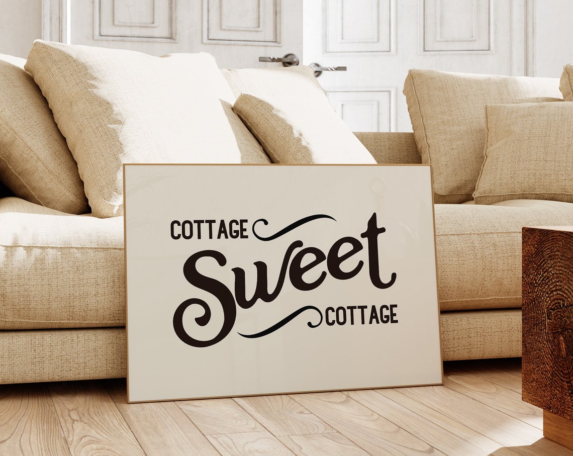 Cottage Sweet Cottage Retro Lettering Cabin Lake House Sign Poster