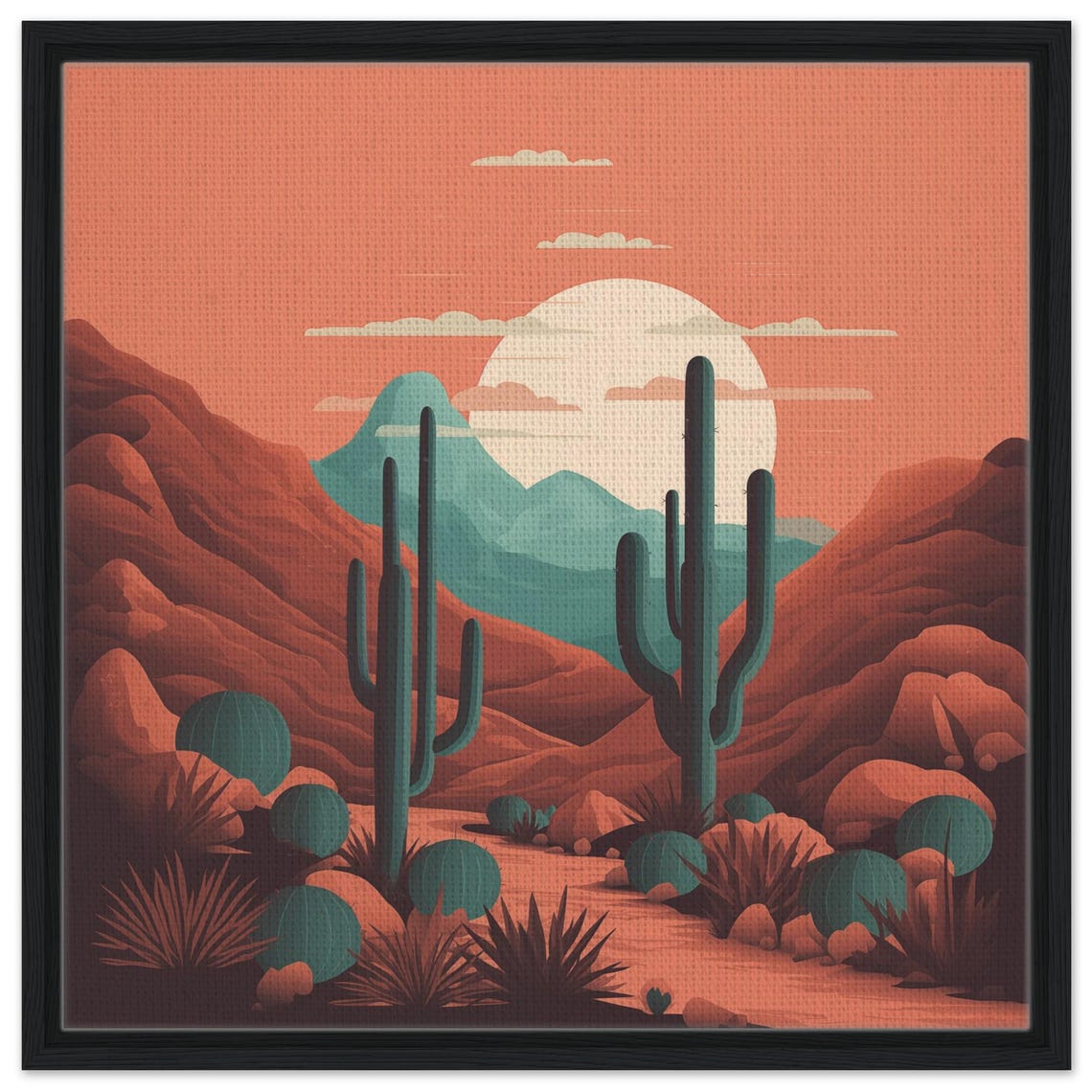 Boho Desert Saguaro Cactus Canyon Sunset Landscape Art Poster - Image 3