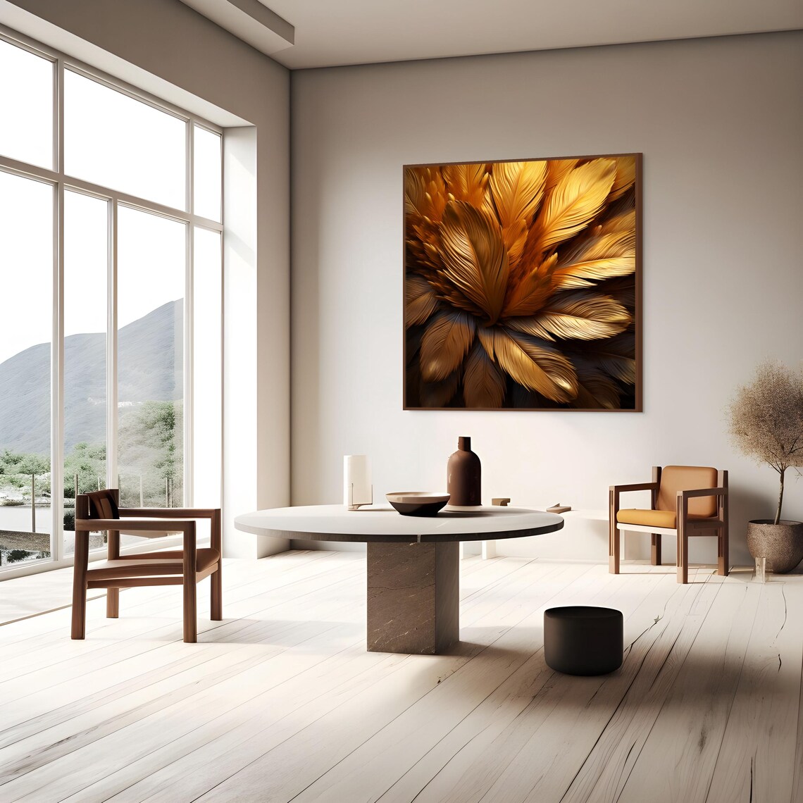 Golden Feather Luxury Abstract Art Poster in Warm Boho Gold Tones - Image 4