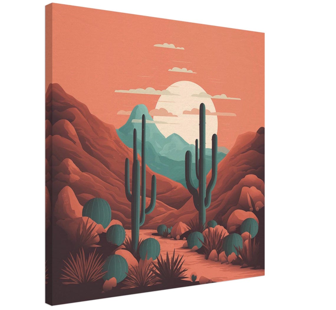 Boho Desert Saguaro Cactus Canyon Sunset Landscape Art Poster - Image 4