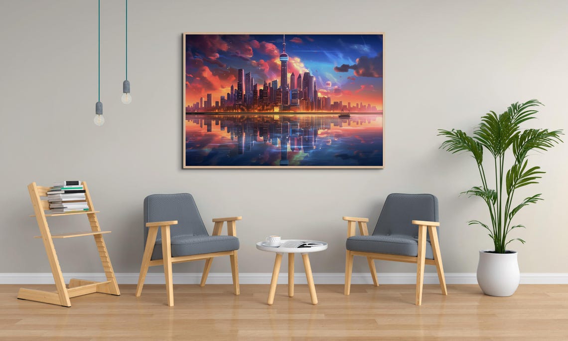 Shanghai Skyline Sunset Oriental Pearl Tower Reflection City Poster - Image 5