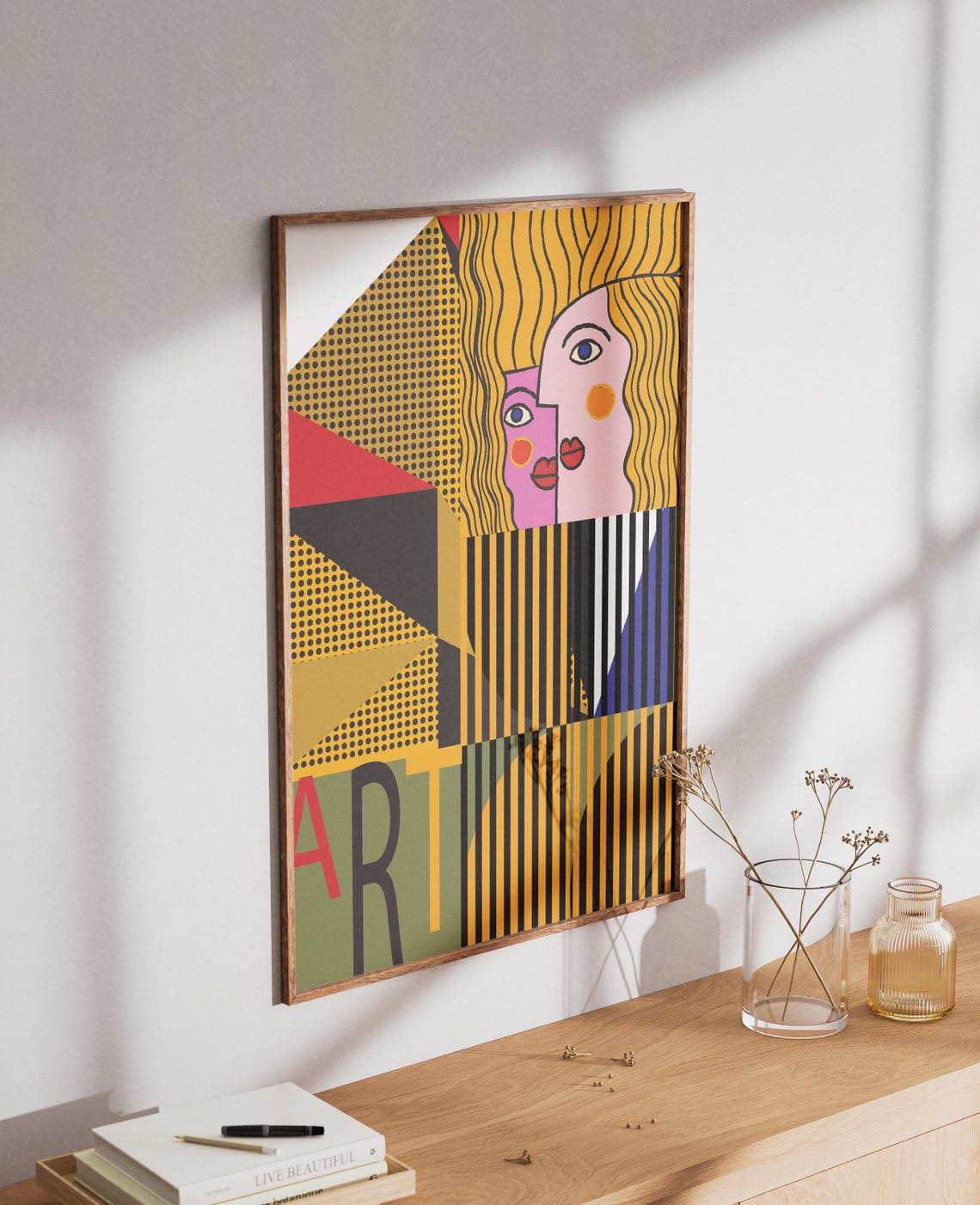 Retro Geometric Abstract Woman Face Art Typography Wall Poster