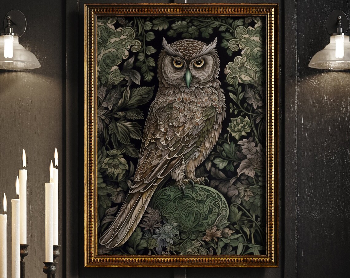 William Morris Inspired Owl Bird Art Print