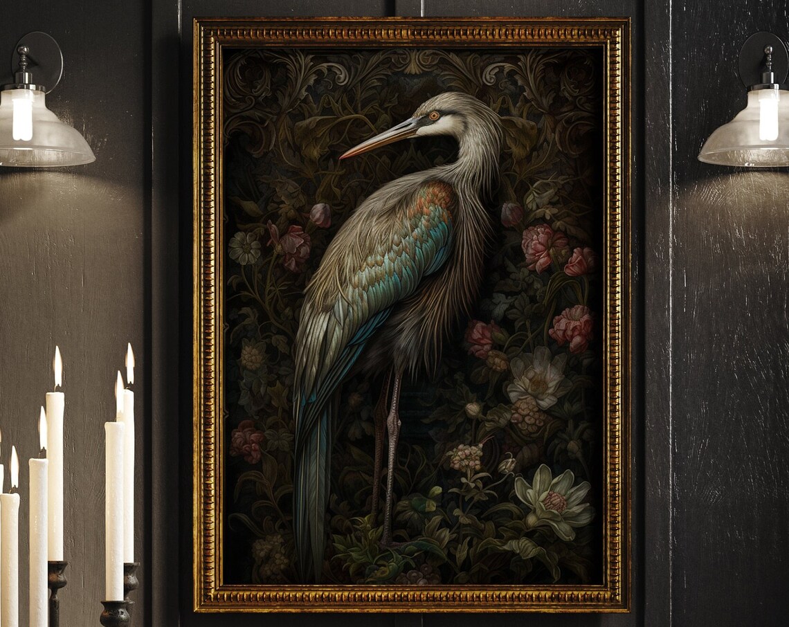 William Morris Inspired Crane Art Print, Arts