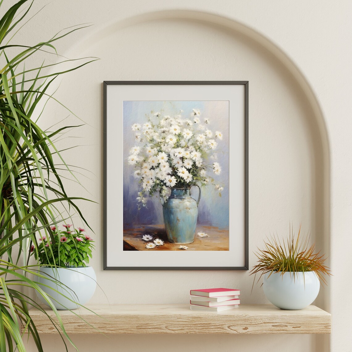 Vintage White Flowers Still Life Art Print, Rustic Nursery - Image 2