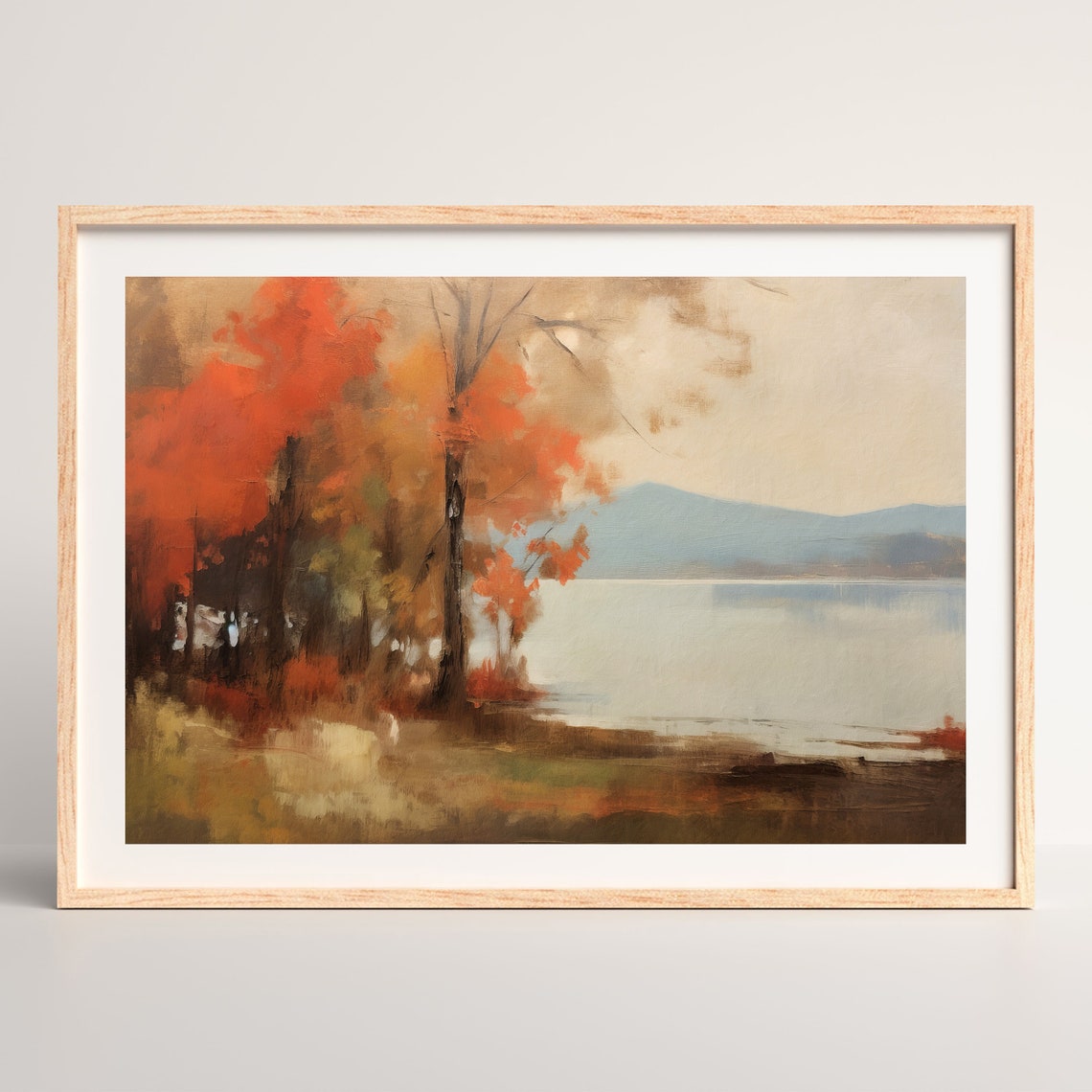 Autumn Lake Painting Moody Vintage Wall Art Rustic Abstract Landscape Minimal Farmhouse Decor P 821 - Image 2