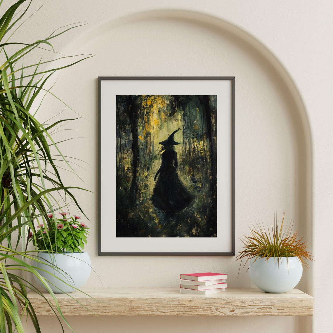 Dark Witch Forest Night Moonlight Moody Gothic Vintage Art Poster - Image 2