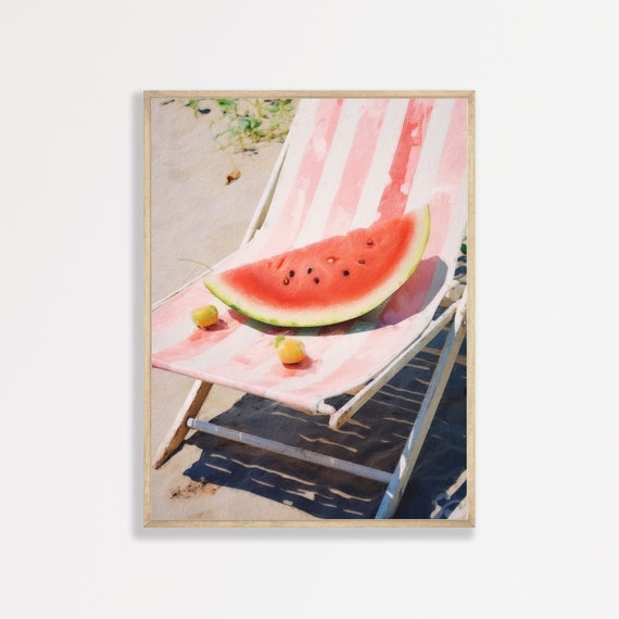 Pastel Watermelon Still Life, Retro Beachy Art Print