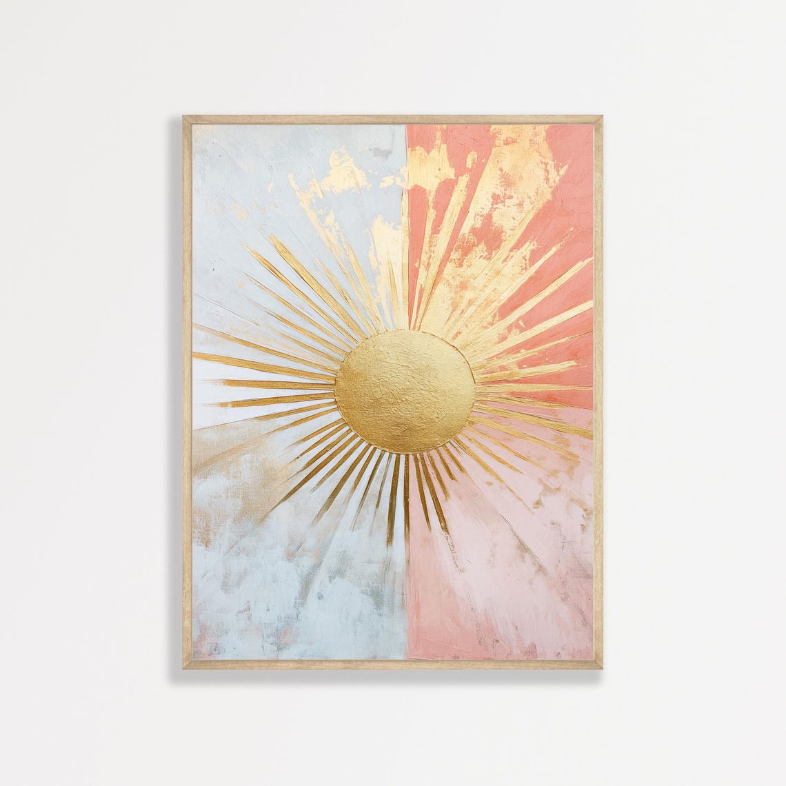 Gold Sunburst Blush Blue Split Sky Radiant Modern Boho Wall Art