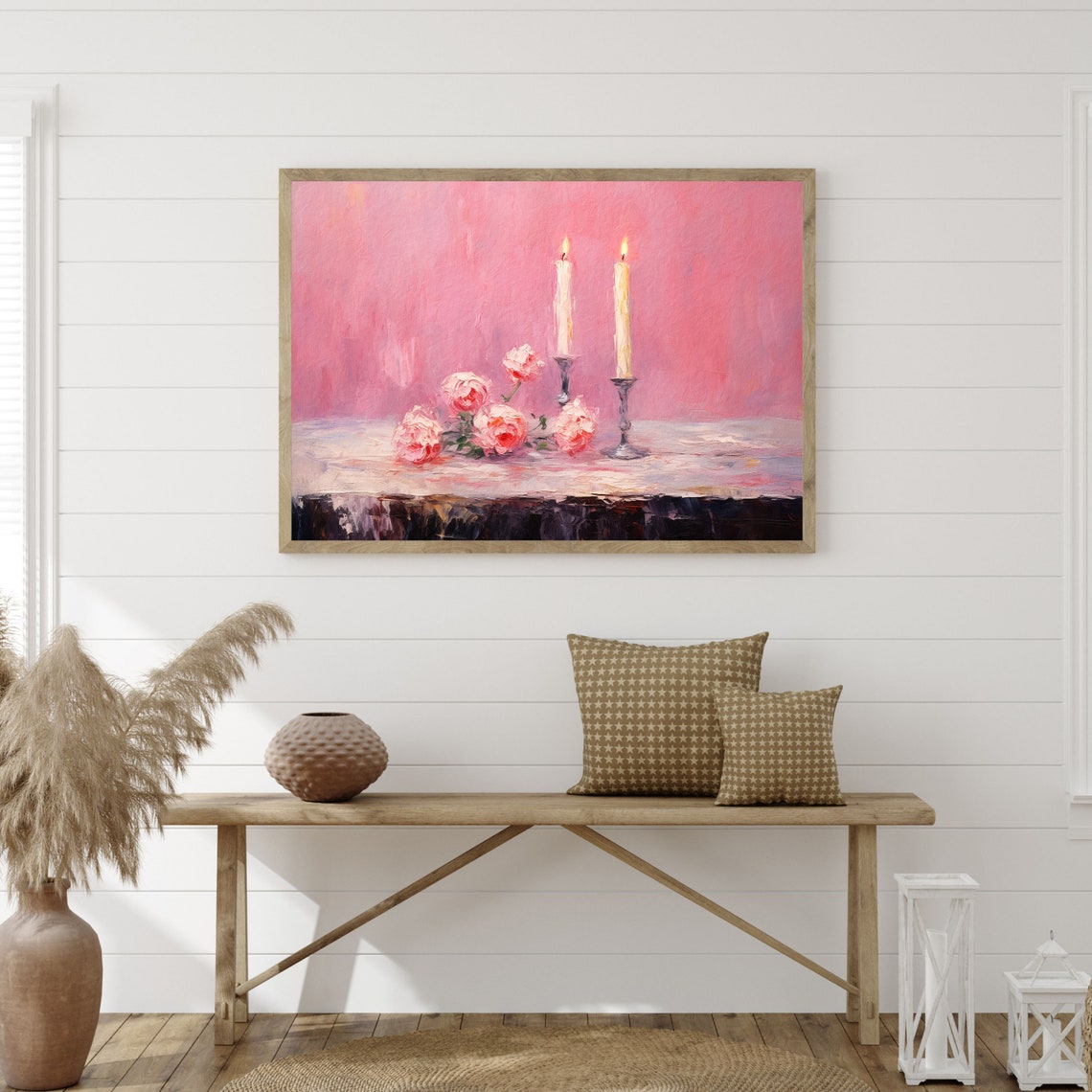 Two Candles Pink Roses Still Life Soft Pink Background Romantic Poster - Image 3