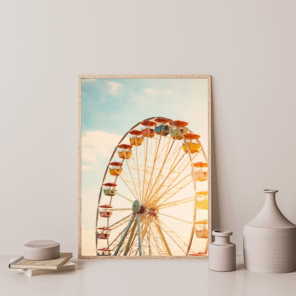 Retro Ferris Wheel, Pastel Oil Painting Art Print - Image 3