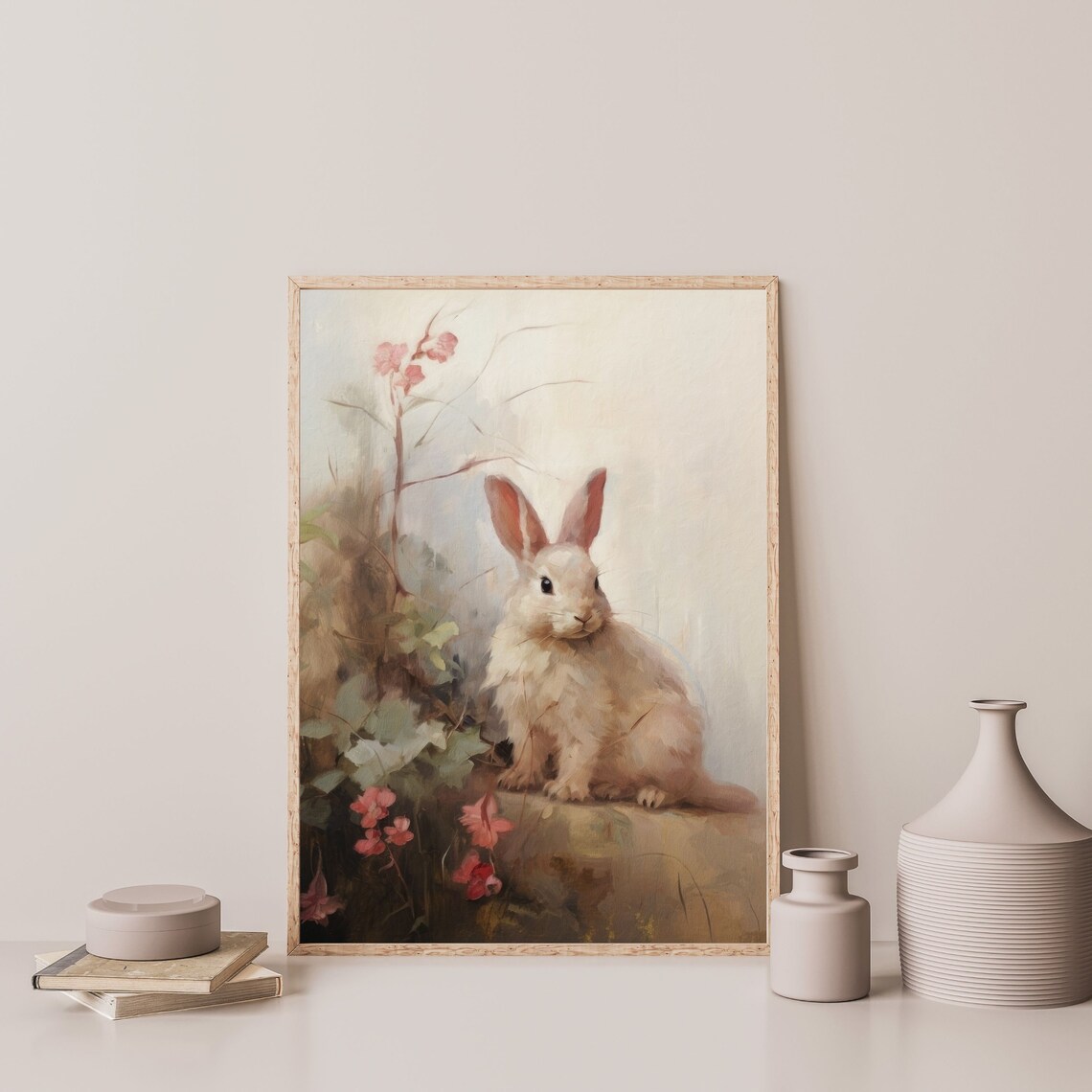Retro Bunny Painting, Vintage Rabbit Art Print - Image 3