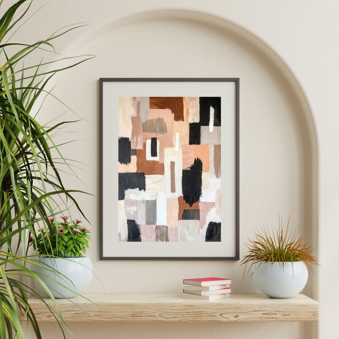 Neutral Abstract Geometric Shapes Black Rust Beige Modern Art Print - Image 2