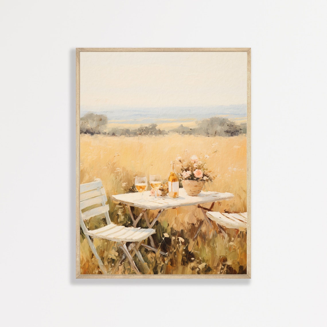 Wine Picnic Table in a Golden Wheat Field Summer Afternoon Wall Art