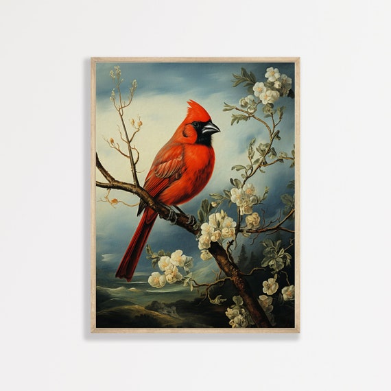 Moody Bird Painting Retro Cardinal Nature Wall Art Dark Academia Trendy Print Cottage Core Wall Decor P 418