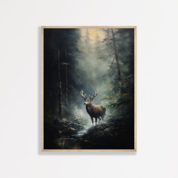 Vintage Deer, Dark Academia Oil-Painting Print