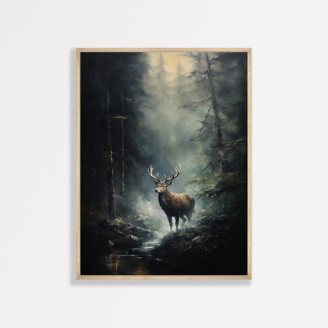 Vintage Deer, Dark Academia Oil-Painting Print
