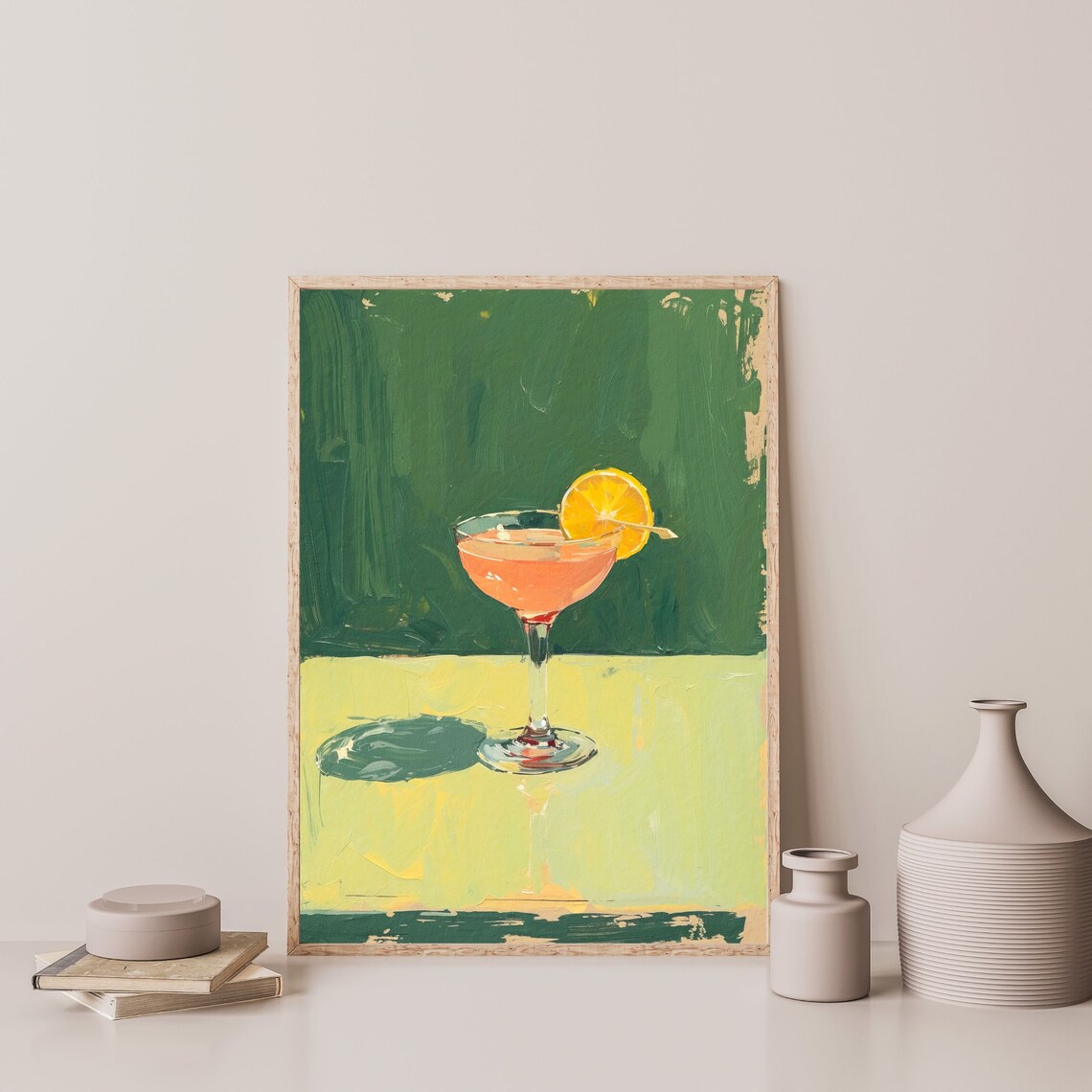 Retro Cocktail Coupe Orange Slice Sage Green Bar Cart Art Poster - Image 3