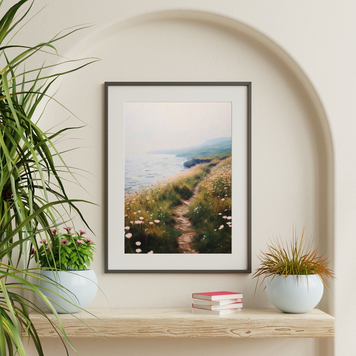 Coastal Fog Oceanside Path, Retro Landscape Art Print - Image 2