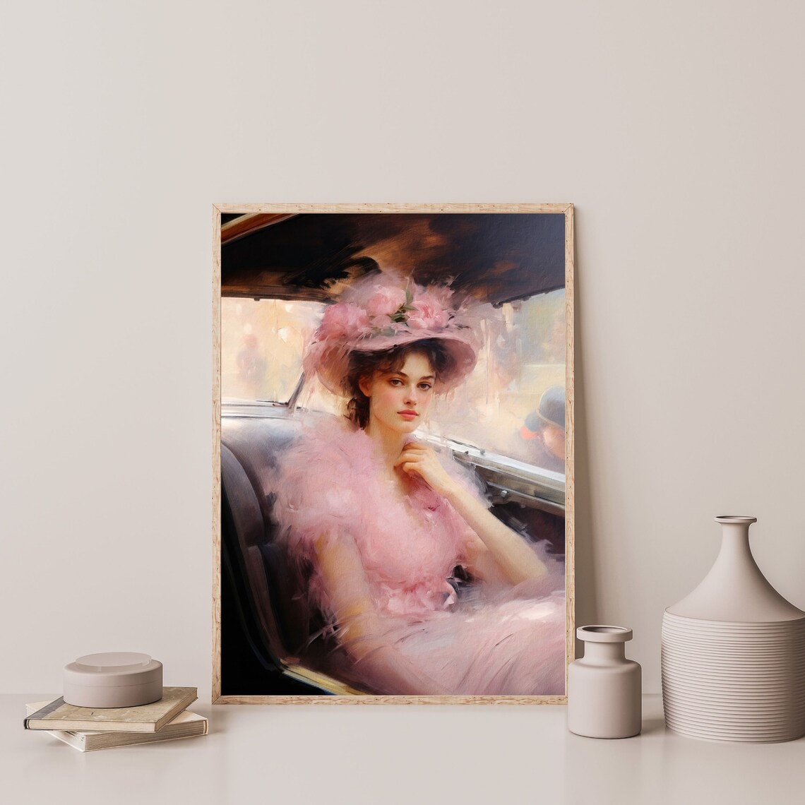 Retro Elegant Woman Portrait Art Print, Pastel Pink - Image 3